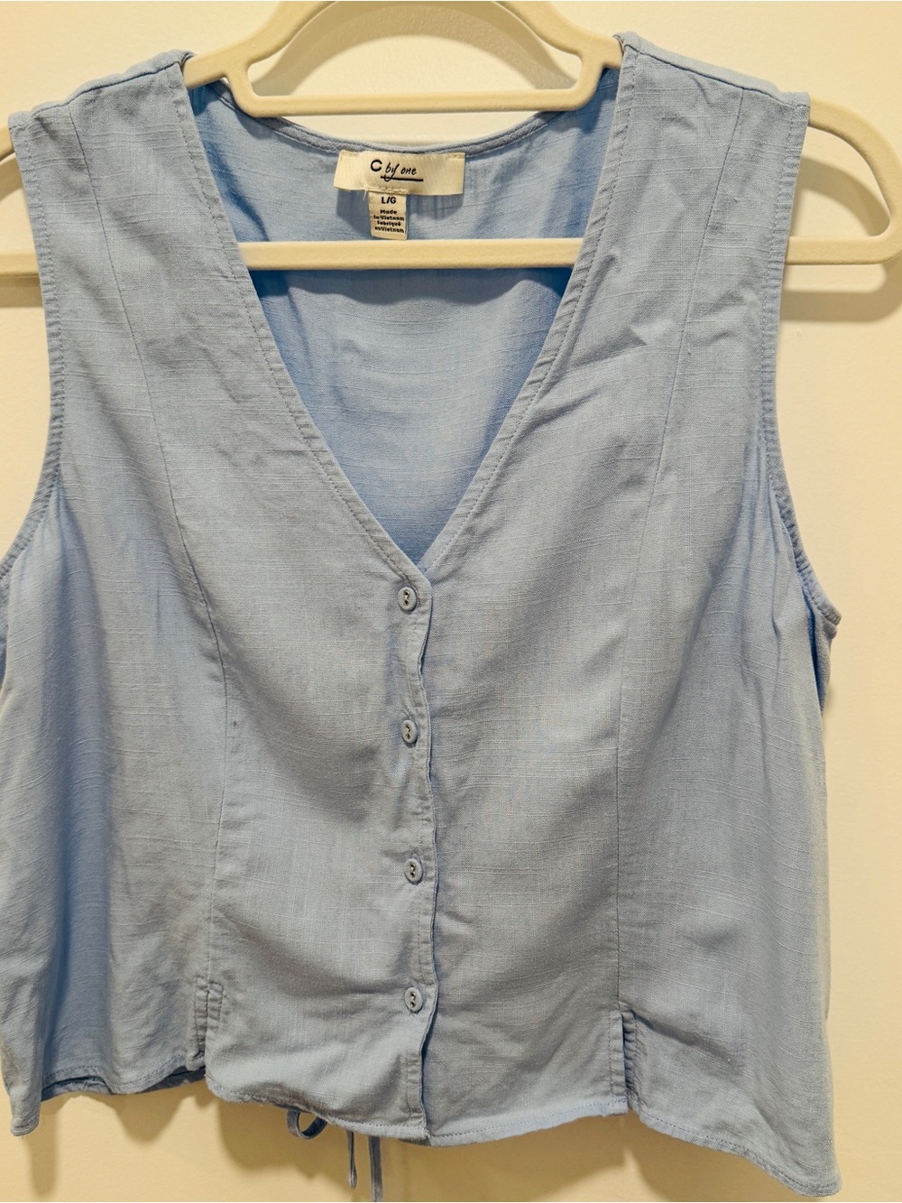 Casual Light Blue Sleeveless Button-Front Vest by C.Jane